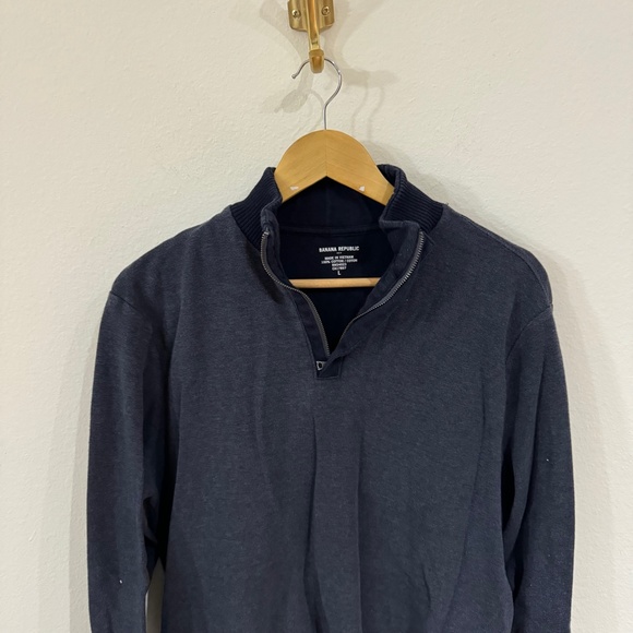 Banana Republic Men's Casual Quarter Zip Cotton Sweater Blue LG - Picture 2 of 6